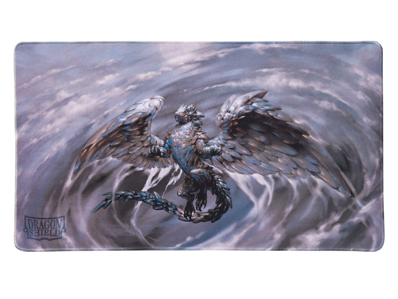 A gray and blue winged dragon TCG playmat. Brand: Dragon Shield, Item: Eden - TCG Playmat.