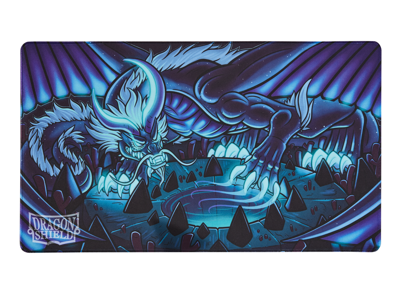 A blue and purple illustrated Dragon Shield TCG Playmat featuring Delphion.