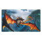 A Dragon Shield Amina TCG Playmat featuring a black and orange dragon flying through a mountainous landscape.