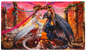 A Valentine Dragon 2023 TCG Playmat featuring two dragons, one white and one black, facing each other with a floral arch overhead. Brand: Dragon Shield, Item: Valentine Dragon 2023 - TCG Playmat.