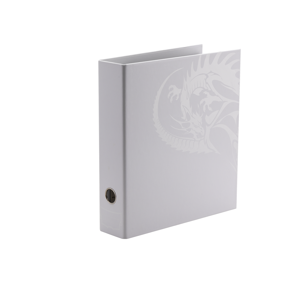 A white slipcase binder with a dragon design. Brand: Unknown, Item: Sanctuary Slipcase Binder - White.