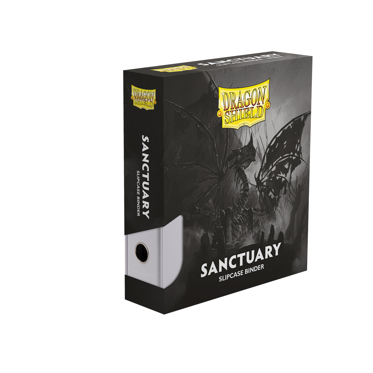 A white Sanctuary Slipcase Binder. Brand: Dragon Shield, Item: Sanctuary Slipcase Binder