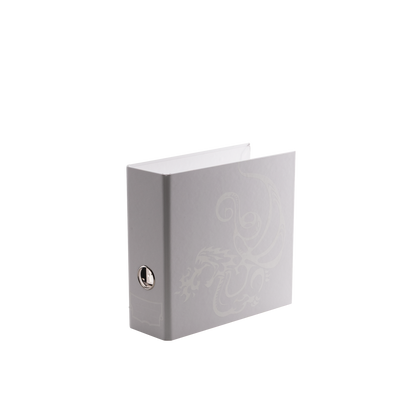 A white slipcase 2-ring binder with a dragon design. Brand: Sanctuary, Item: Slipcase 2-Ring Binder - White.