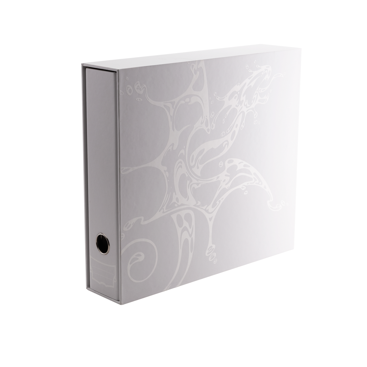 A white Dragon Shield Sanctuary 4-Ring Binder with a decorative pattern.