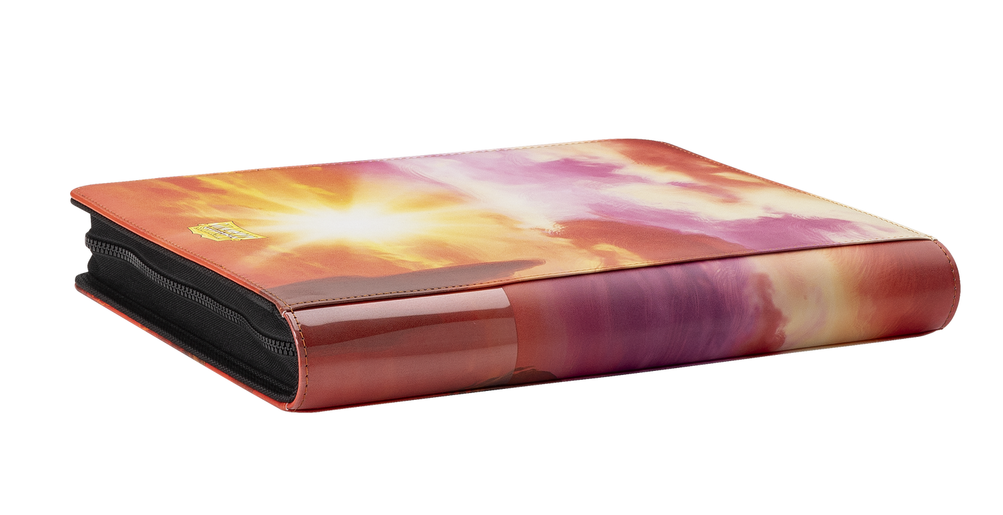 A sunset-themed Card Codex Zipster Binder. Brand: Wood Dragon, Item: 2024 - Card Codex Zipster Binder - Regular.