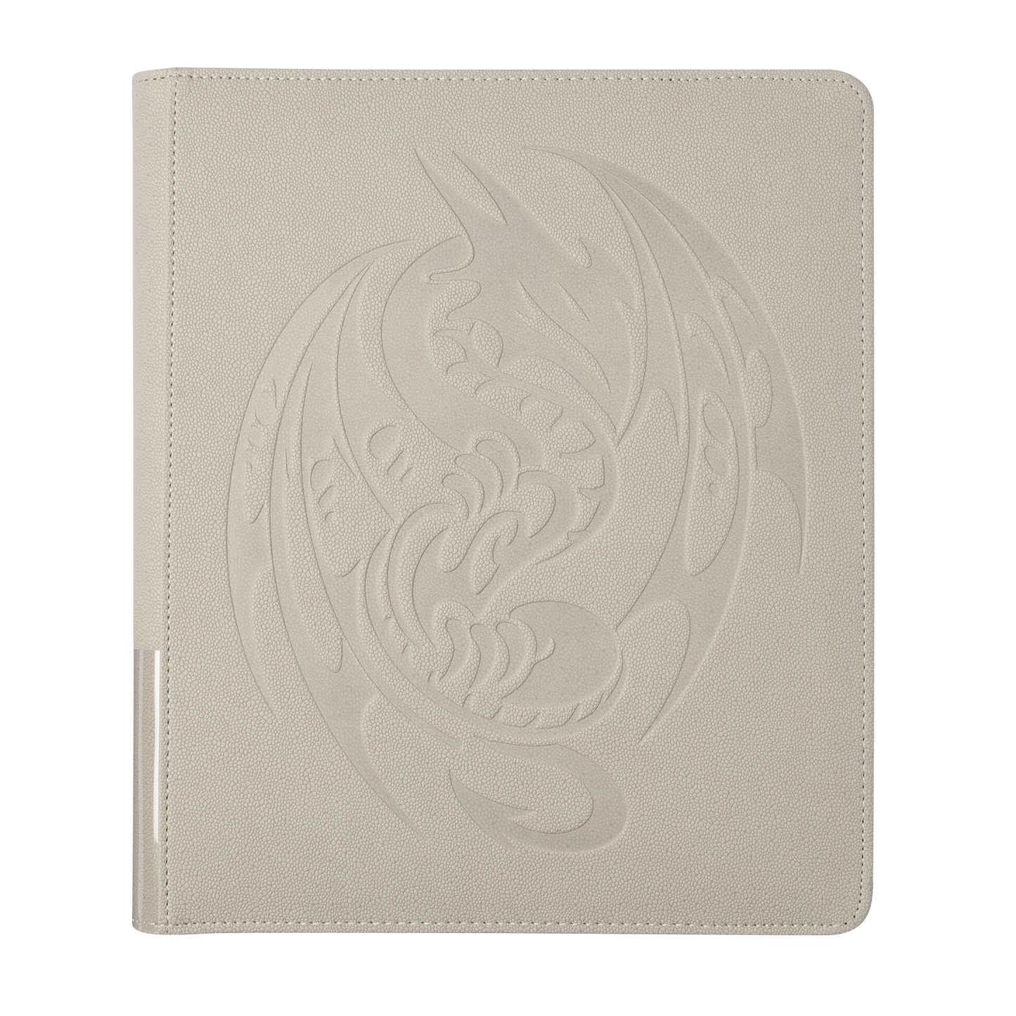 A light grey Card Codex Portfolio 360 with a dragon design. Brand: Dragon Shield (Dev), Item: Card Codex Portfolio 360 - Ashen White.