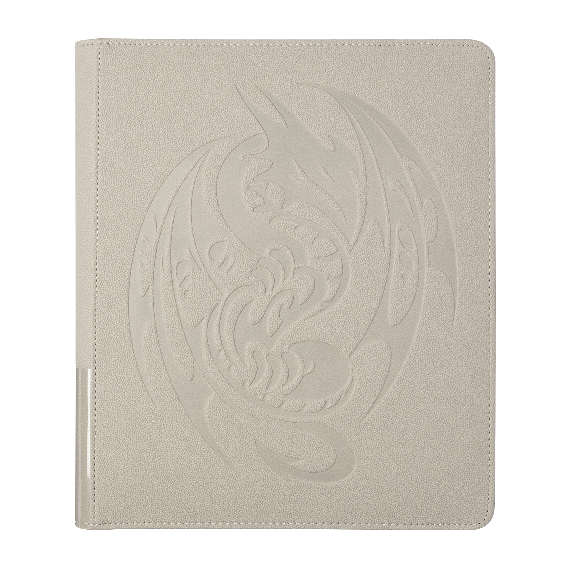 A light grey Card Codex Portfolio 360 with a dragon design. Brand: Dragon Shield (Dev), Item: Card Codex Portfolio 360 - Ashen White.