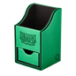 A green and black Dragon Shield Nest +100 deck box with a small drawer.