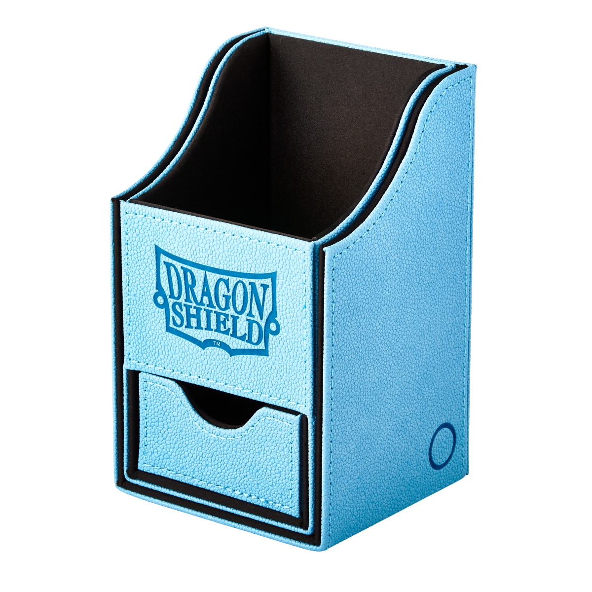 A light blue and black Dragon Shield Nest +100 deck box. Brand: Dragon Shield, Item: Nest +100 - Blue/Black.