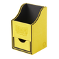 A yellow and black Dragon Shield Nest +100 deck box with a drawer.