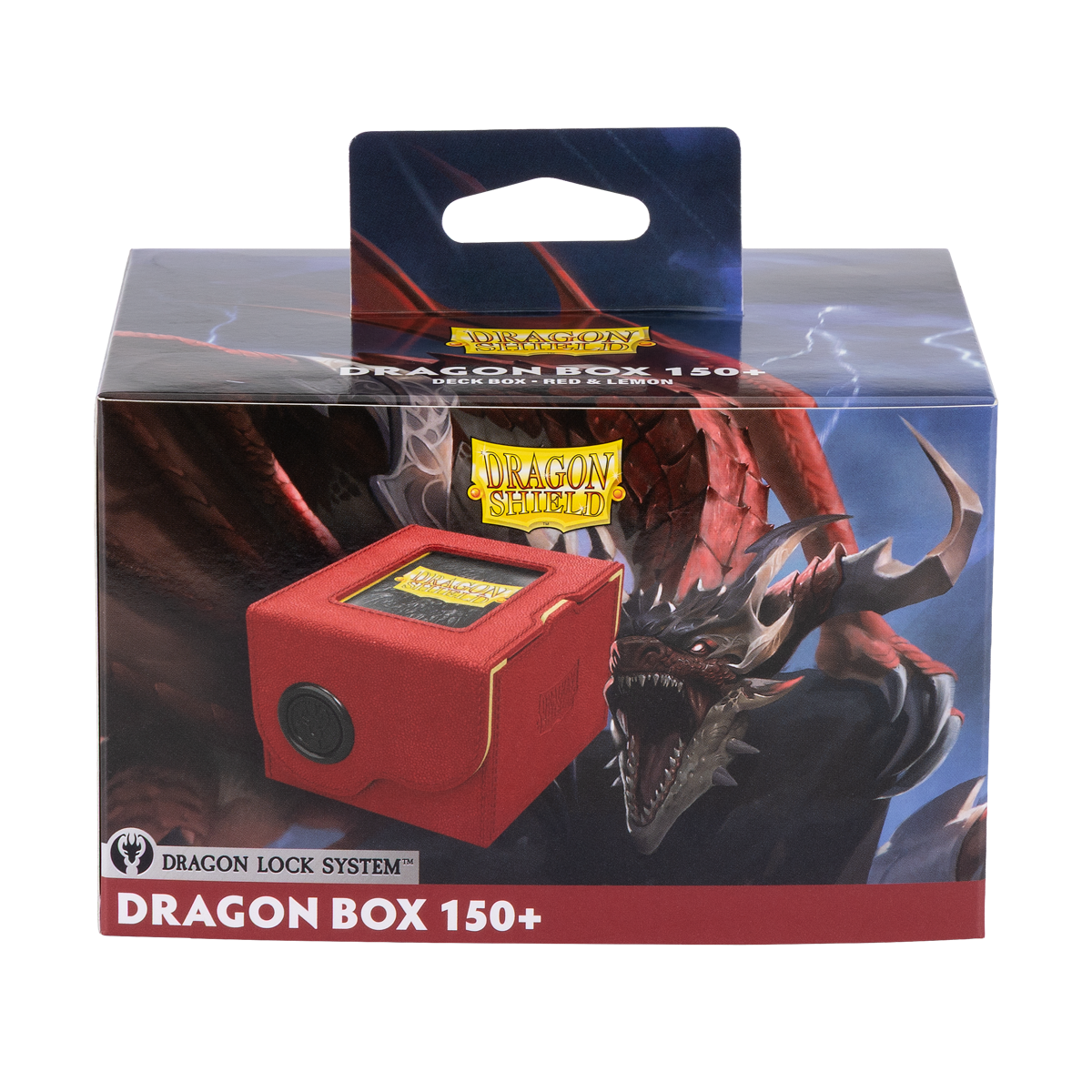A Red & Lemon Dragon Box 150+ Deck Box. Brand: Dragon Shield, Item: Dragon Box 150+ Red & Lemon.