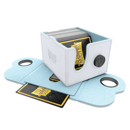 A White & Aqua Dragon Box 150+ Deck Box. Brand: Dragon Shield, Item: Dragon Box 150+ White & Aqua.