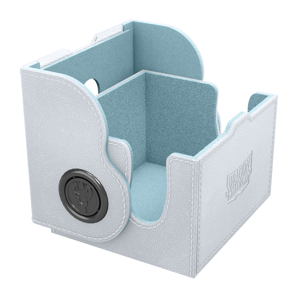 A White & Aqua Dragon Box 150+ Deck Box. Brand: Dragon Shield, Item: Dragon Box 150+ White & Aqua.