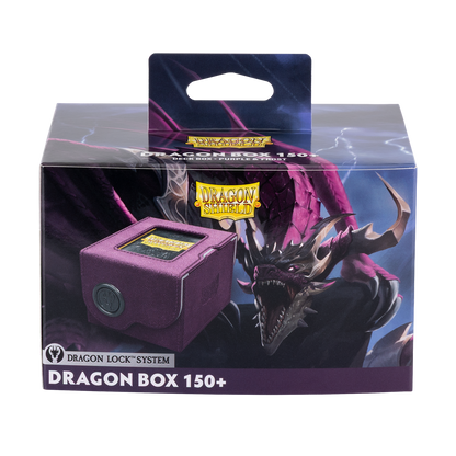 A purple Dragon Box 150+ deck box with a dragon illustration. Brand: Dragon Shield, Item: Dragon Box 150+ Purple & Frost.