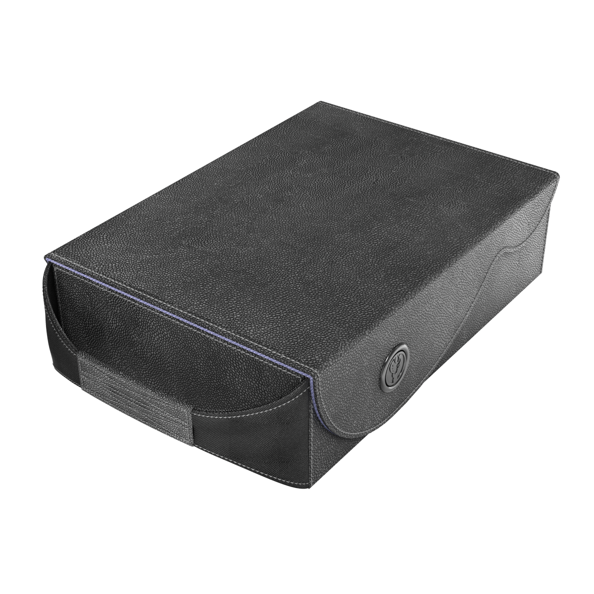A Black & Lilac Dragon Vault Deck Box. Brand: Dragon Shield (Dev), Item: Dragon Vault - Black & Lilac.