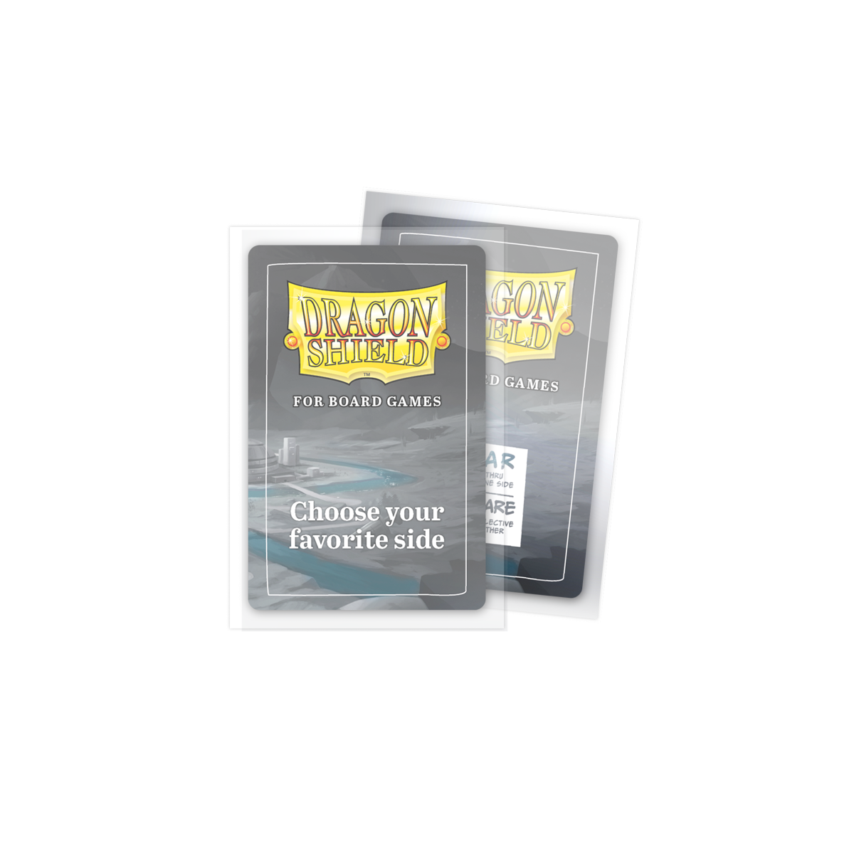 A clear/non-glare Dragon Shield board game sleeve. Brand: Dragon Shield, Item: American Mini - Clear/Non-Glare - Board Game Sleeves.