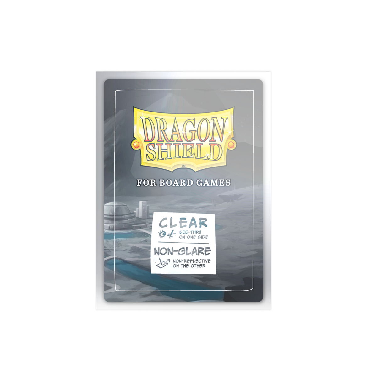 A Clear/Non-Glare Dragon Shield Board Game Sleeve. Brand: Dragon Shield, Item: Common Standard Sleeves.