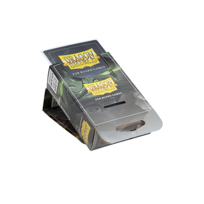 A clear/non-glare Dragon Shield standard board game sleeves display box. Brand: Dragon Shield, Item: Common Standard - Clear/Non-Glare - Board Game Sleeves.