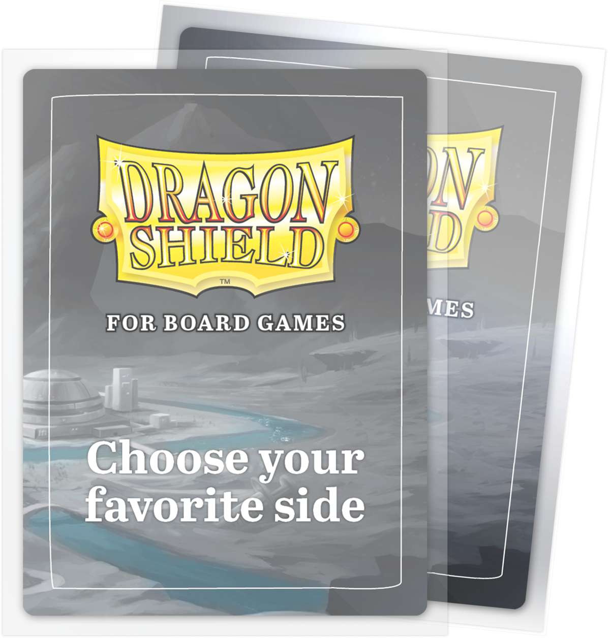 A clear/non-glare Dragon Shield board game sleeve. Brand: Dragon Shield, Item: Common Standard Sleeves.