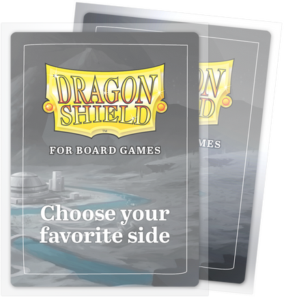 A clear/non-glare Dragon Shield board game sleeve. Brand: Dragon Shield, Item: Common Standard Sleeves.