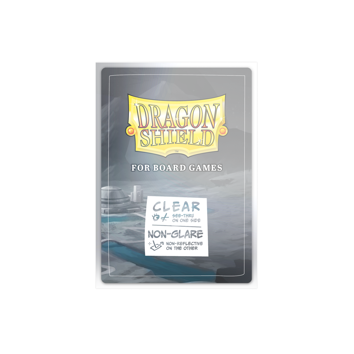 A Clear/Non-Glare Dragon Shield Board Game Sleeves. Brand: Dragon Shield, Item: Grand Standard Sleeves.