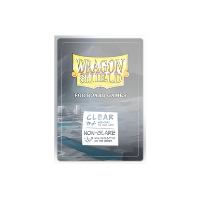 A Clear/Non-Glare Dragon Shield Board Game Sleeves. Brand: Dragon Shield, Item: Grand Standard Sleeves.