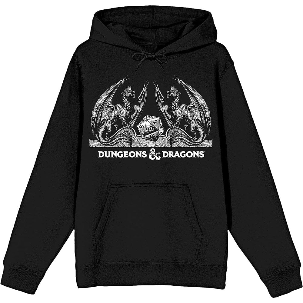 A Black Dungeons & Dragons D20 Graphic Hoodie. Brand: Bioworld, Item: Dungeons & Dragons D20 Graphic Hoodie