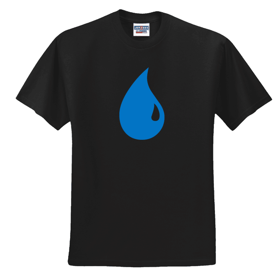 A black t-shirt with a blue Mana symbol. Brand: MTG PRO Shop, Item: Blue Mana Symbol T-shirt for Magic: The Gathering