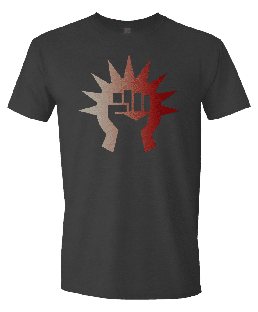 A dark gray Guild Symbol Boros Men's T-shirt. Brand: MTG PRO Shop, Item: Guild Symbol Boros Men's T-shirt for Magic: The Gathering