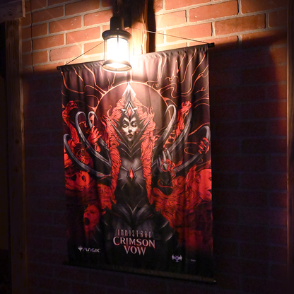 A dark red Olivia wall scroll for Magic: The Gathering Innistrad: Crimson Vow. Brand: Magic: The Gathering, Item: Innistrad: Crimson Vow Olivia Wall Scroll