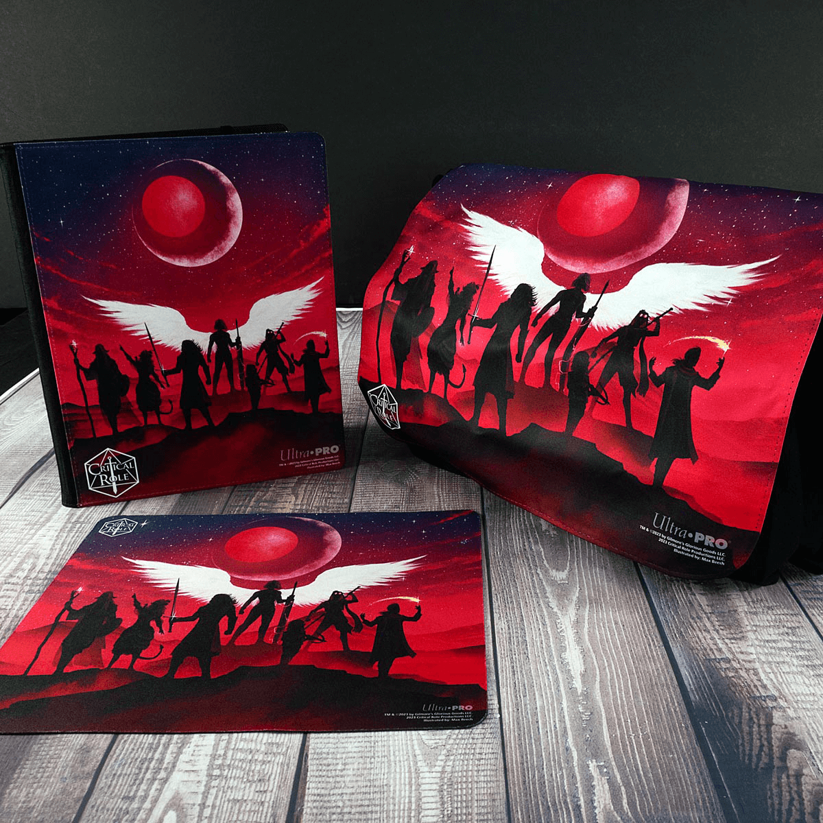 A red and black Critical Role Live Show 9-Pocket Sublimated Binder. Brand: Ultra-PRO, Item: Critical Role Live Show 9-Pocket Sublimated Binder.