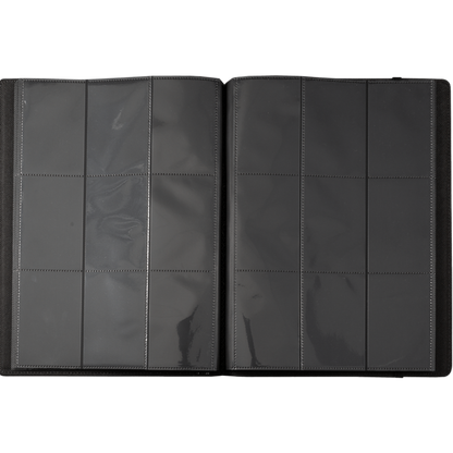 A black 9-pocket binder for trading cards. Brand: Critical Role, Item: Live Show 9-Pocket Sublimated Binder.