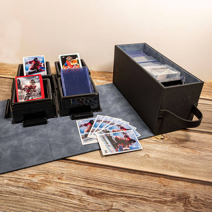 A black All-In-One Breaker Box and Mat Combo with trading cards and card holders. Brand: Ultra-Pro.