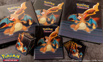 A black Pokemon Trading Card Game 9-Pocket Portfolio featuring Charizard artwork. Brand: Pokemon, Item: Gallery Series Scorching Summit 9-Pocket Portfolio for Pokemon.