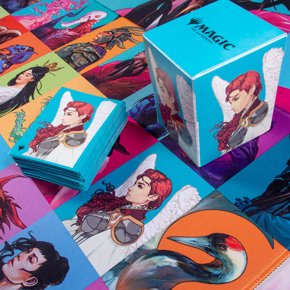 A Magic: The Gathering Commander Masters Pop Collage 8ft Table Playmat featuring angel artwork. Brand: Unknown, Item: Commander Masters Pop Collage 8ft Table Playmat.