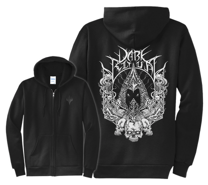A Black Dark Ritual Zip-Up Hoodie. Brand: MTG PRO Shop, Item: Dark Ritual Hoodie for Magic: The Gathering