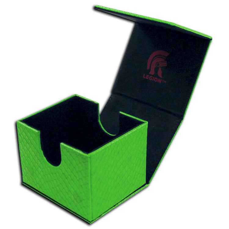 A green textured Legion Supplies Dragon Hide Hoard V2 deck box.