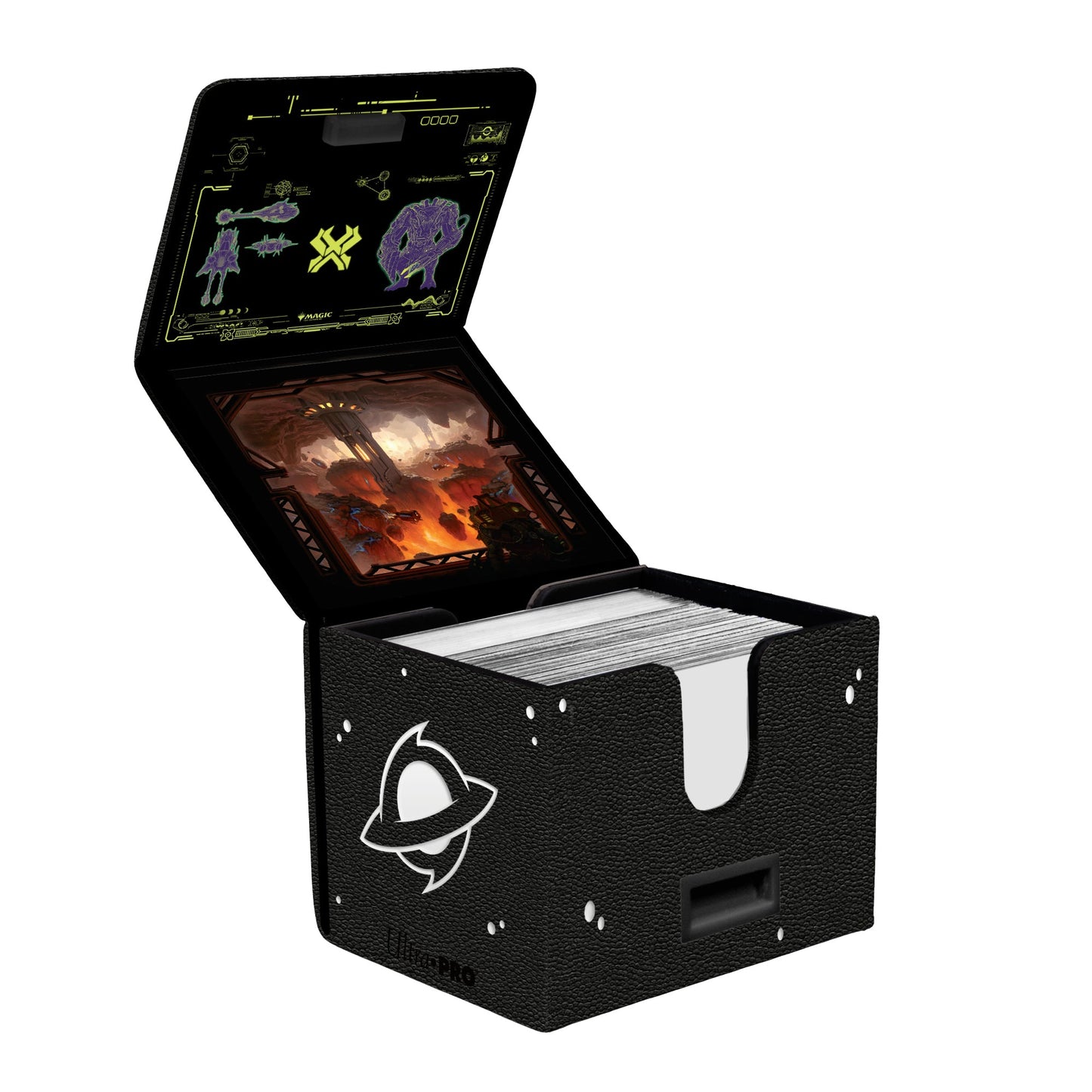 A black Edge of Eternities Kavaron, Memorial World ALCOVE® Edge DECK BOX® for Magic: The Gathering. Brand: Ultra PRO, Item: Edge of Eternities Kavaron, Memorial World ALCOVE® Edge DECK BOX®