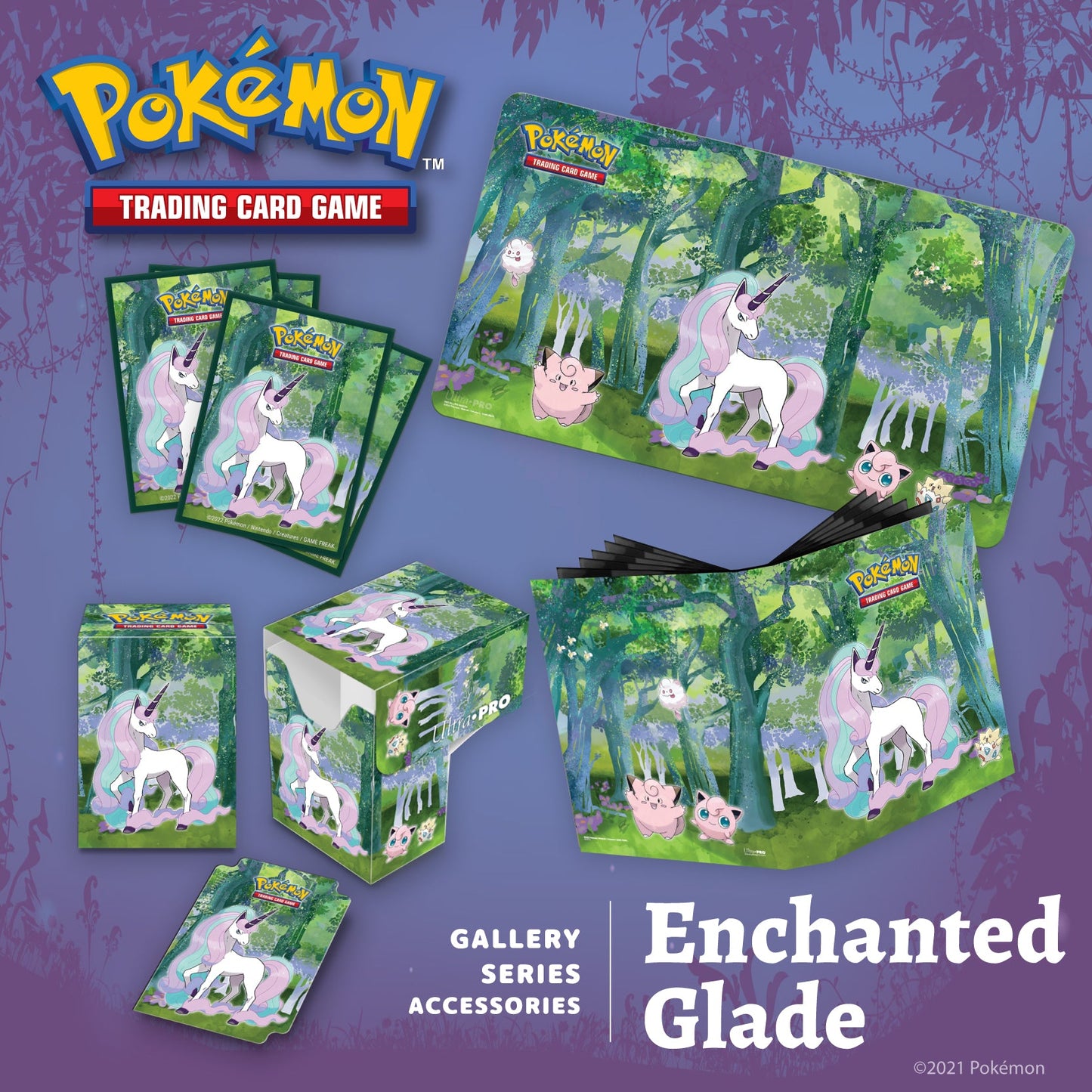 A forest-themed Pokémon Trading Card Game Gallery Series Enchanted Glade 4-Pocket Portfolio. Brand: Ultra-Pro, Item: Gallery Series Enchanted Glade 4-Pocket Portfolio for Pokémon.