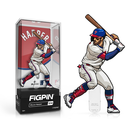 A FiGPiN MLB Bryce Harper collectible figure in its display case. Brand: FiGPiN, Item: Bryce Harper S14.
