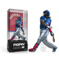 A blue and gray FiGPiN collectible of Vladimir Guerrero Jr. in his Toronto Blue Jays uniform, swinging a baseball bat. Brand: FiGPiN, Item: MLB Vladimir Guerrero Jr.