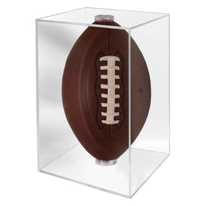 A clear acrylic display case with a football inside. Brand: Ultra PRO, Item: Football Clear Display.