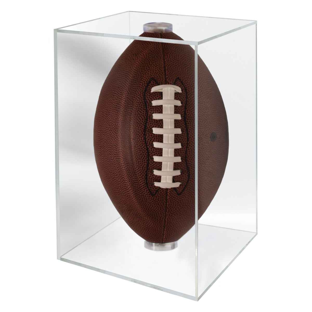 A clear acrylic football display case with UV protection. Brand: Ultra PRO, Item: Football Clear Display with UV Block.
