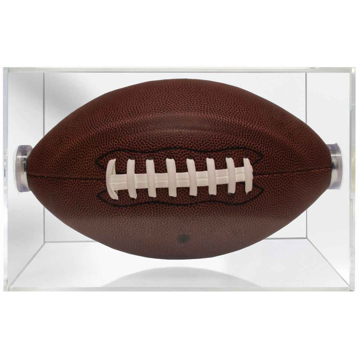 A brown football in a clear display case. Brand: nan, Item: Football Clear Display.
