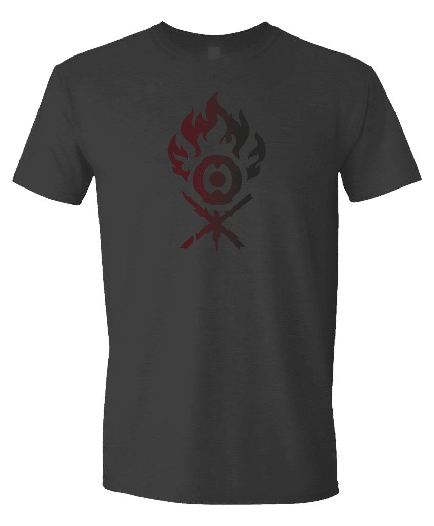 A dark grey Guild Symbol Gruul Unisex T-shirt. Brand: MTG PRO Shop, Item: Guild Symbol Gruul Unisex T-shirt for Magic: The Gathering