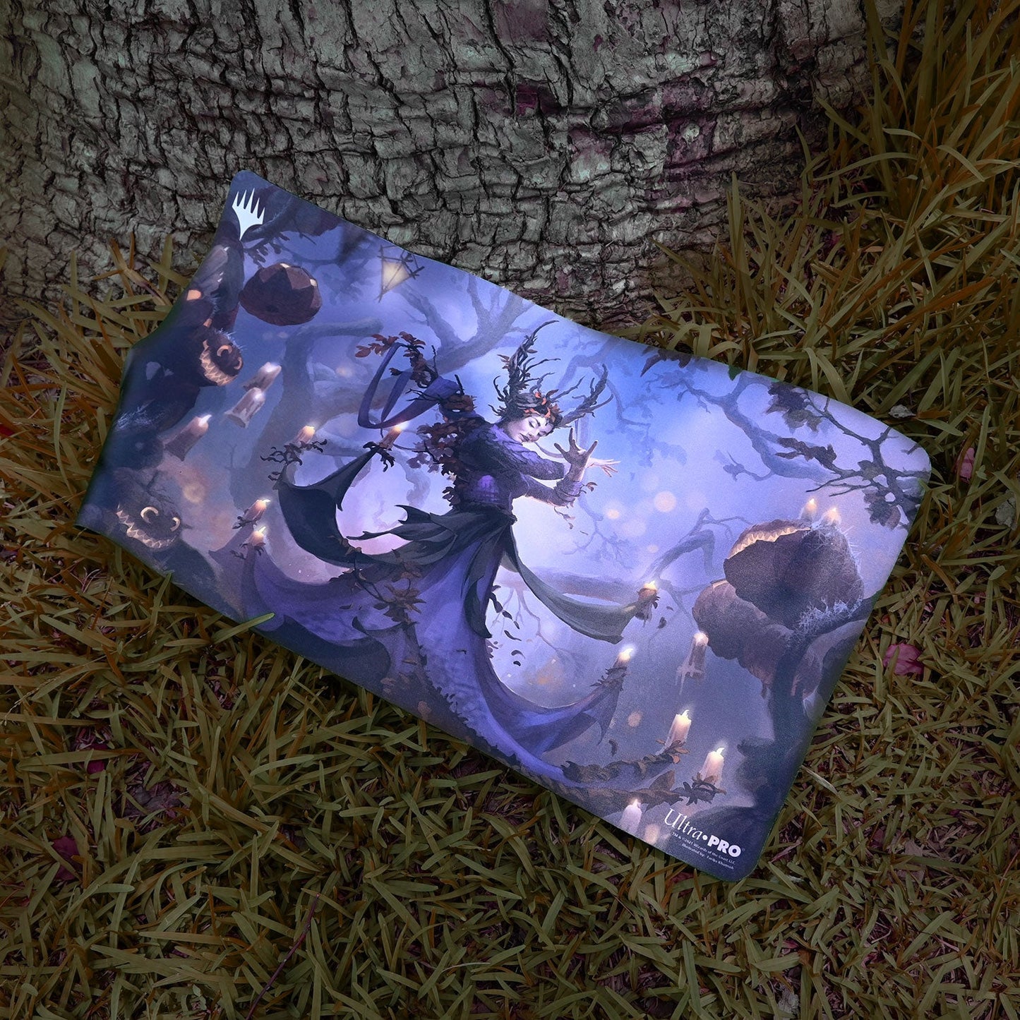 A purple and blue fantasy art playmat featuring Leinore, Autumn Sovereign from Magic: The Gathering. Brand: Ultra-Pro.