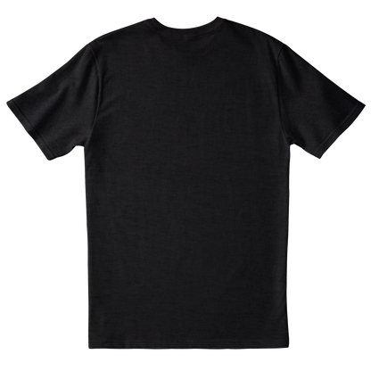 A black Fallout Inventory Management graphic t-shirt. Brand: MTG Pro Shop, Item: Fallout Inventory Management Printed Graphic Tee for Magic: The Gathering.