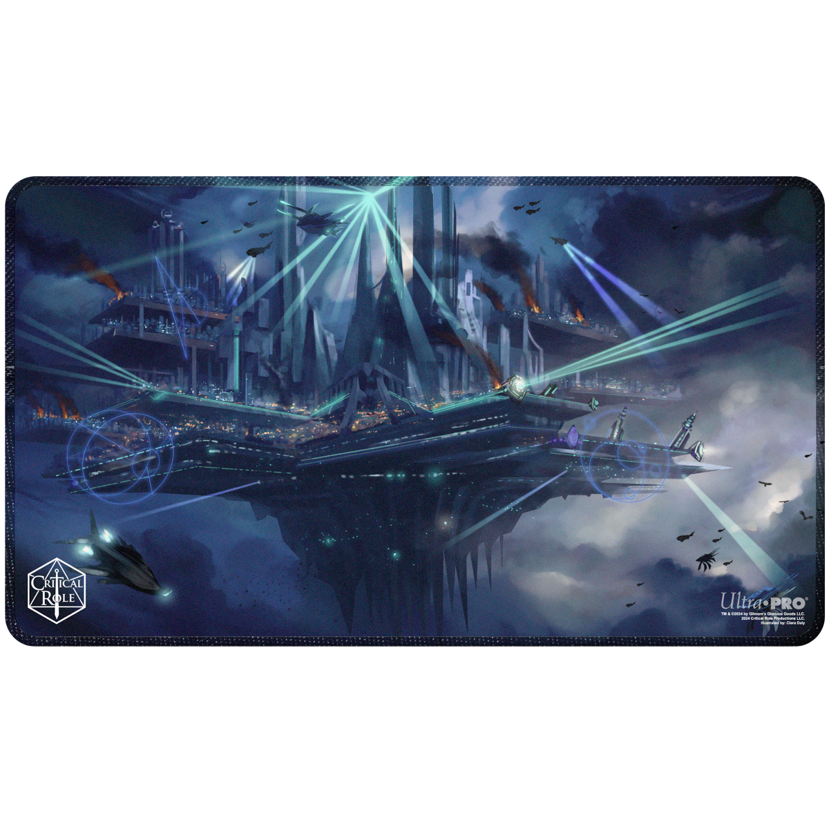 A dark, futuristic city playmat. Brand: Ultra PRO, Item: Critical Role Stitched Edge Playmat - The Flying City of Aeor