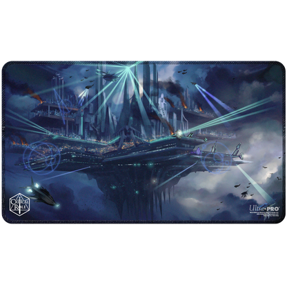 A dark, futuristic city playmat. Brand: Ultra PRO, Item: Critical Role Stitched Edge Playmat - The Flying City of Aeor