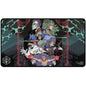 A black stitched edge playmat featuring the cast of Critical Role's Bells Hells. Brand: Ultra PRO, Item: Critical Role Black Stitched Edge Playmat - Bells Hells Live at The Greek Theatre.